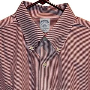 Brooks‎ Brothers Regent Oxford Dress Shirt Men's 17-2/3 Red White Stripe Cotton